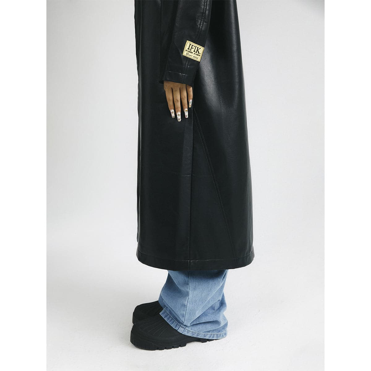 Oversized Black Hooded Leather-Look Coat