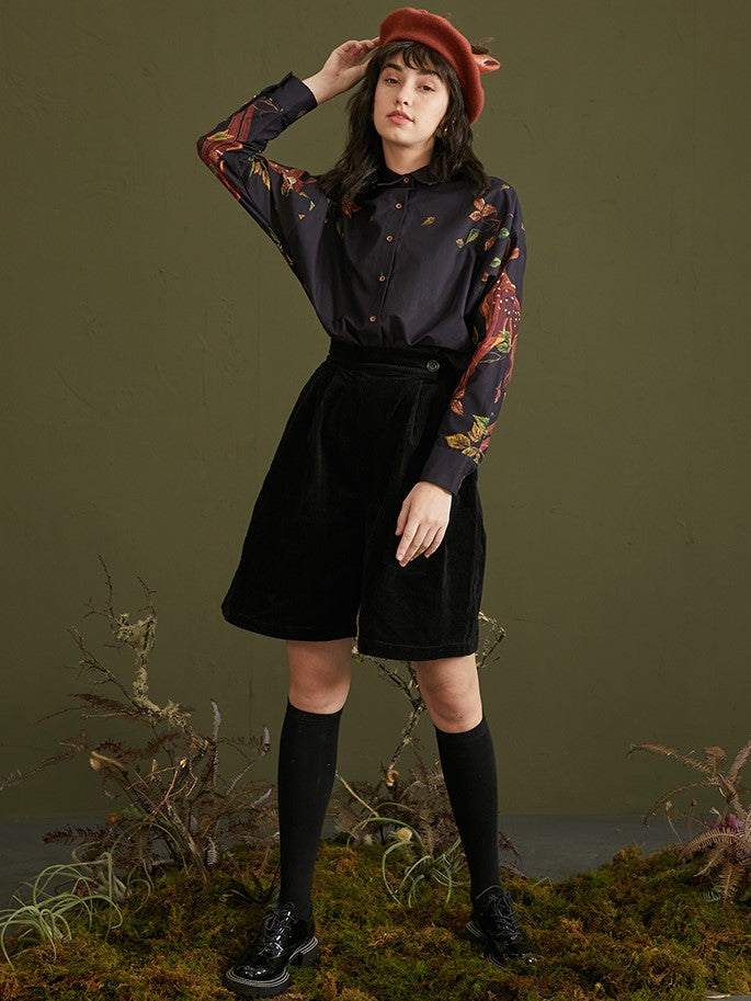 Enchanted Forest Deer Embroidered Blouse