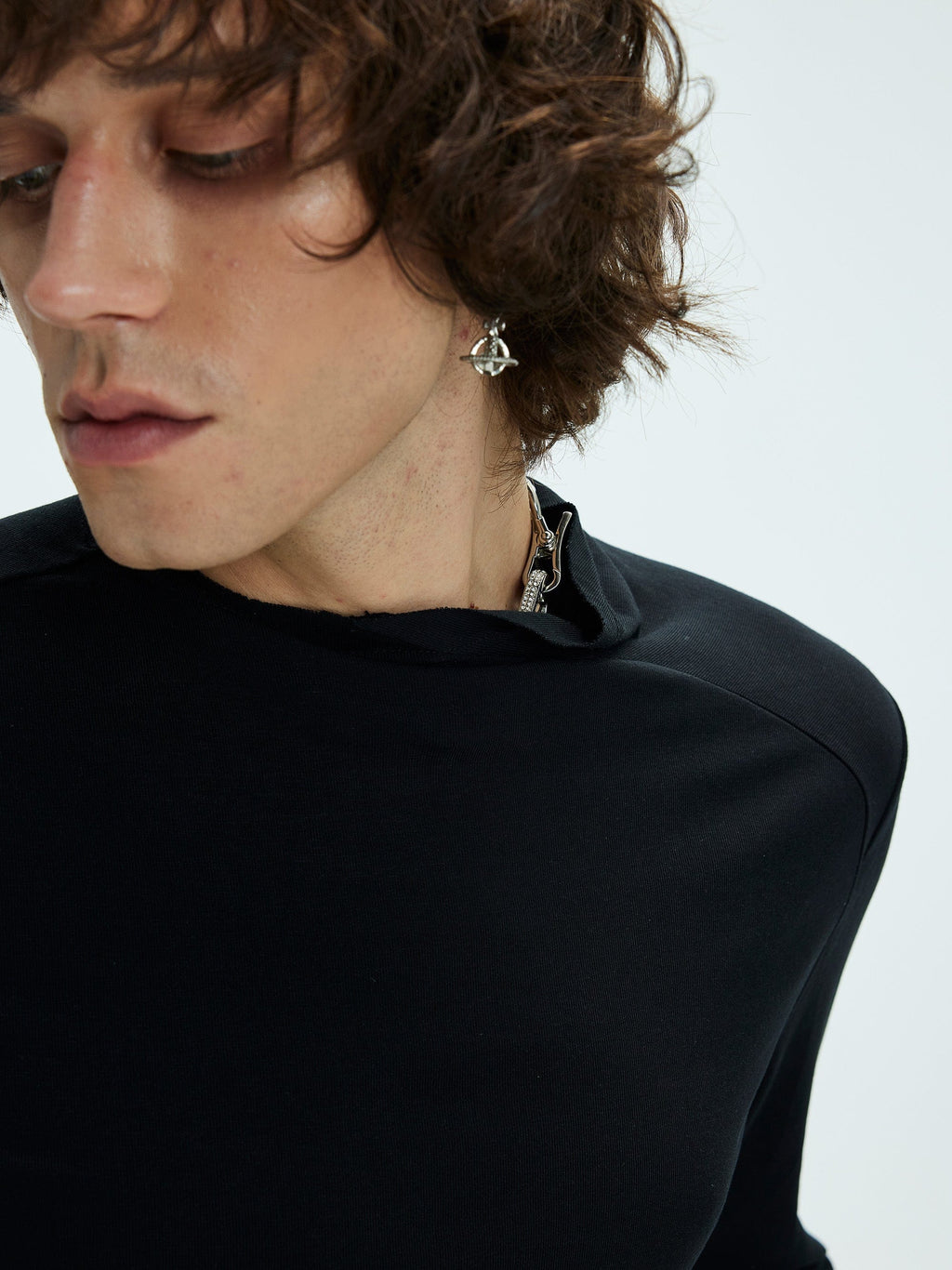 Asymmetric High Neck Slim Sweatshirt
