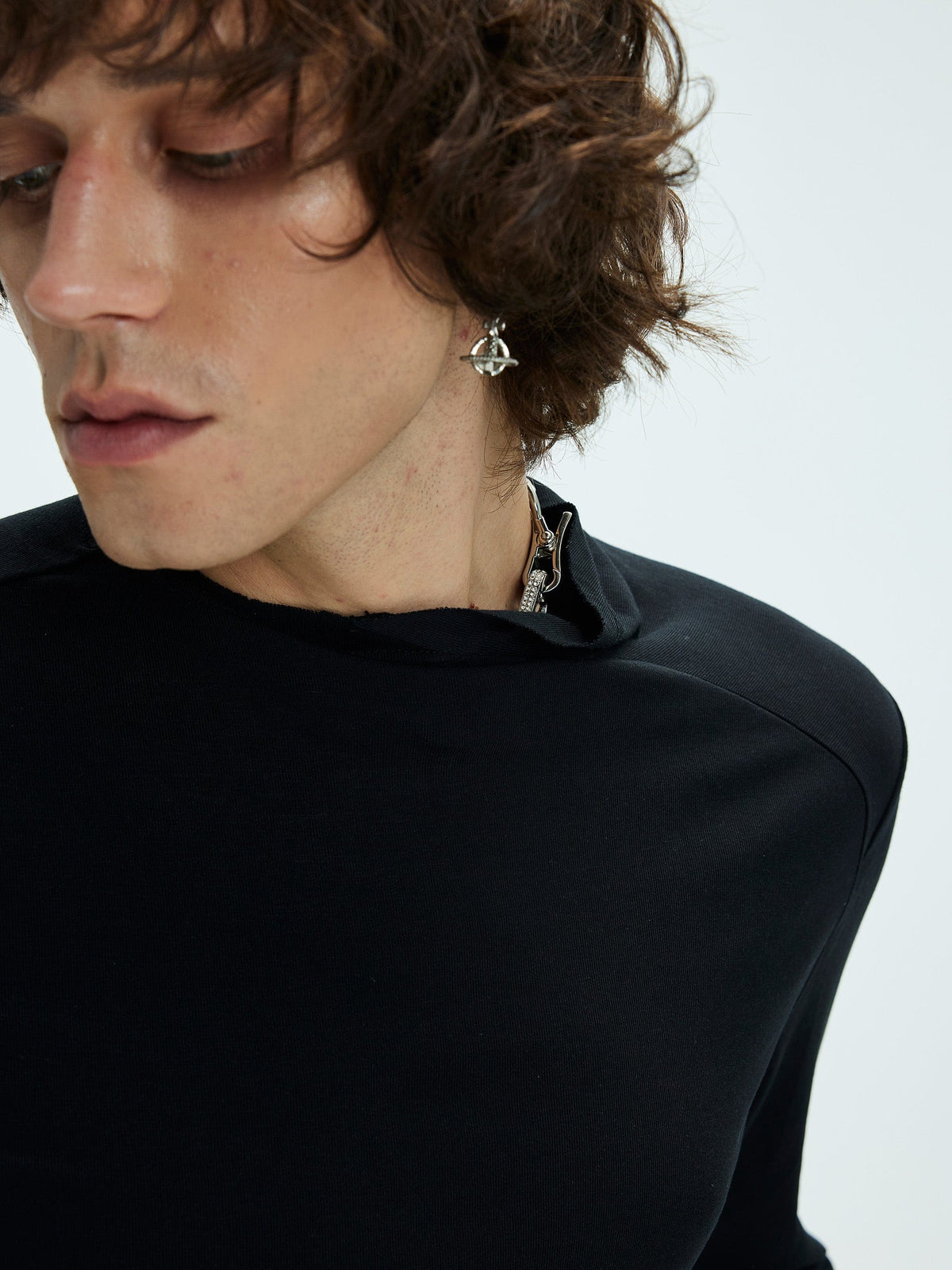 Asymmetric High Neck Slim Sweatshirt