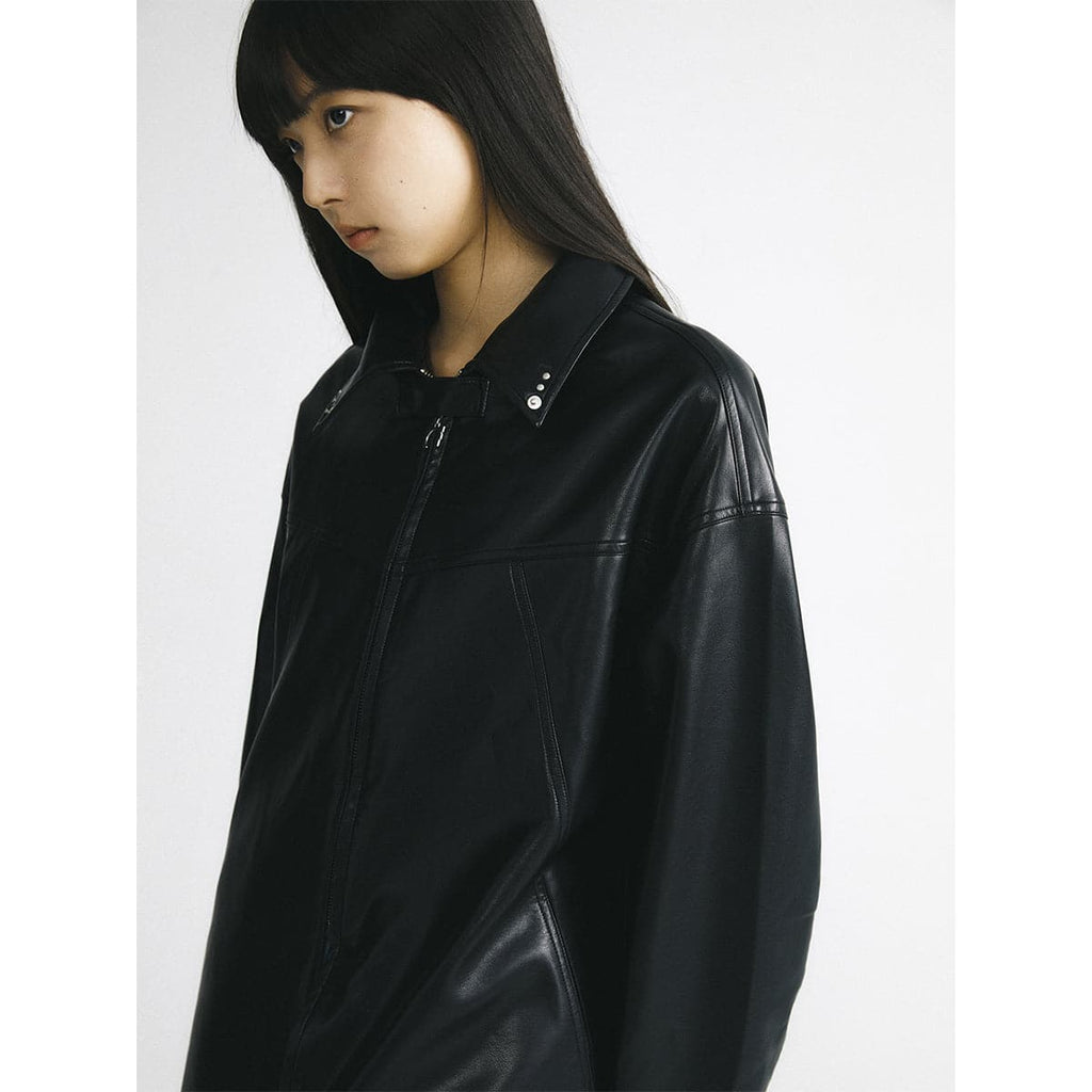 Oversized Black Hooded Leather-Look Coat