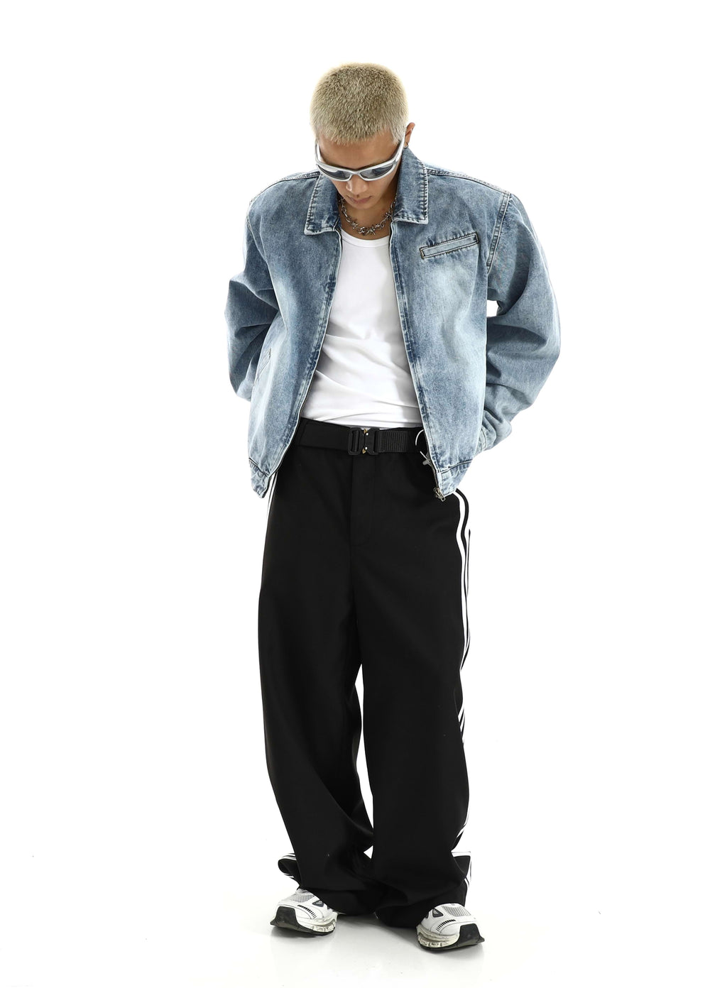 Faded Acid Wash Denim Bomber Jacket