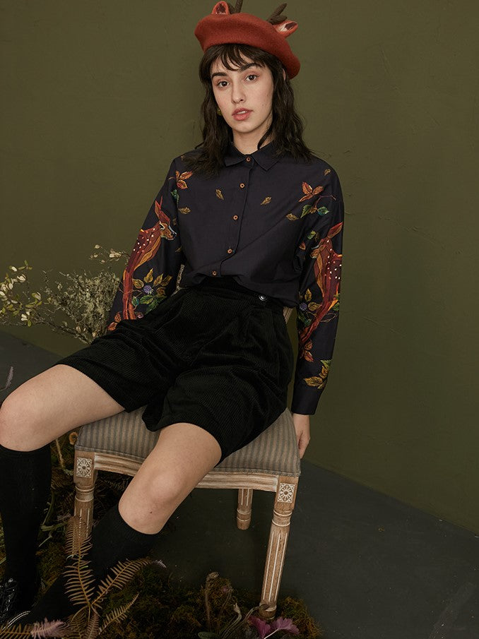 Enchanted Forest Deer Embroidered Blouse