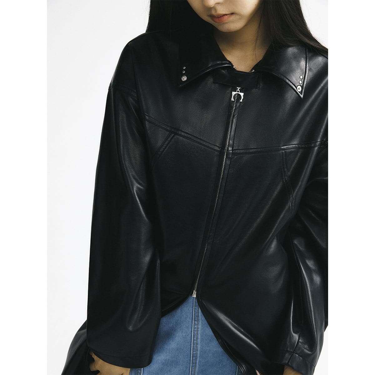 Oversized Black Hooded Leather-Look Coat