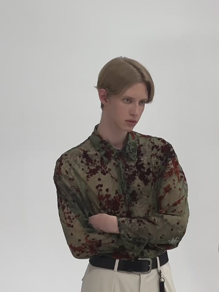 Floral Print Semi-Sheer Button-Up Shirt