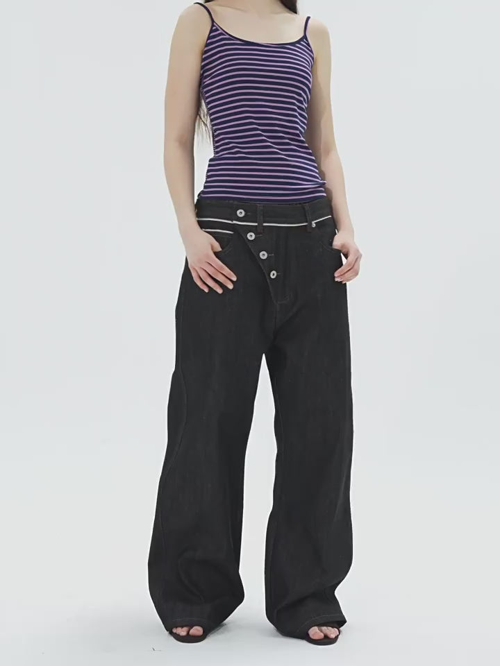 Orbit Placket Wide‑Leg Jeans