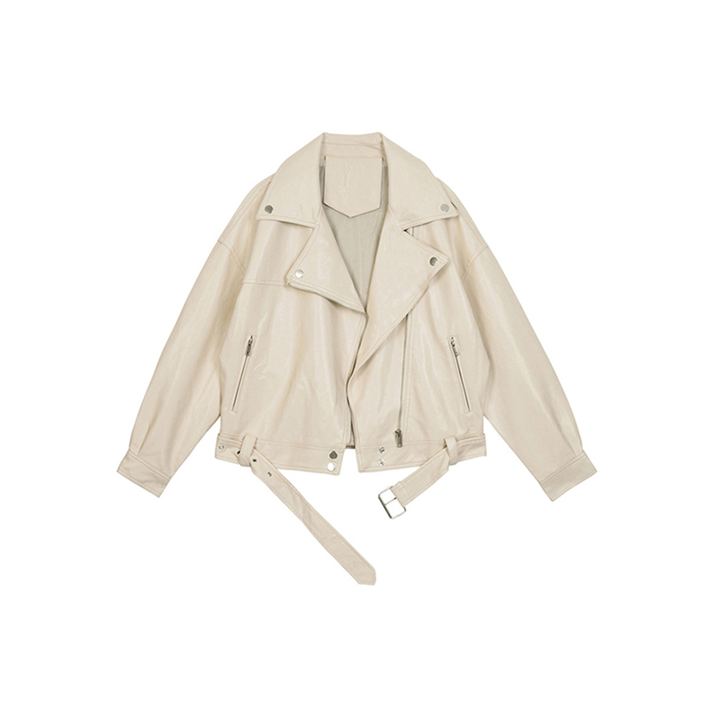 Cream Faux Leather Jacket