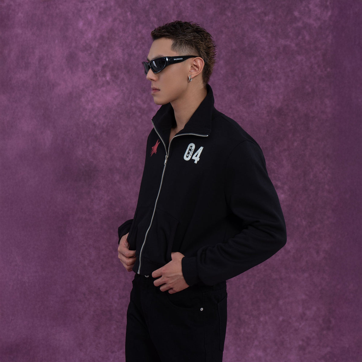 Star & 04 Graphic Zip-Up Sweatshirt
