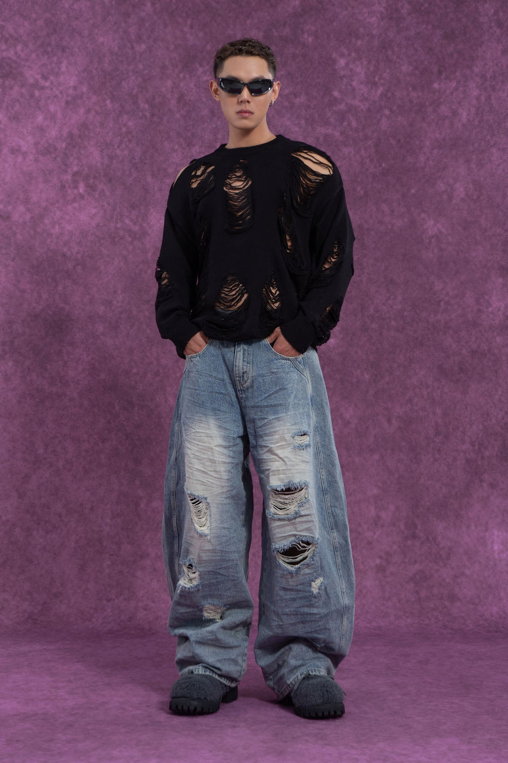 Distressed Oversized Knit Sweater