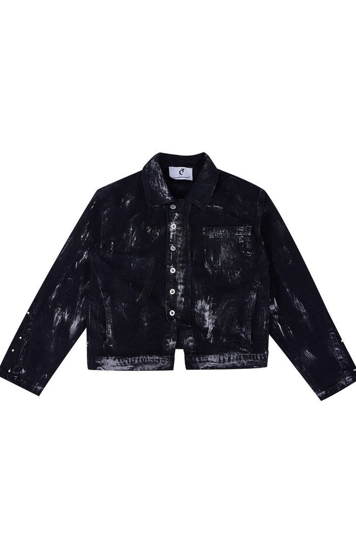 Distressed Denim Jacket With Metal Rivets