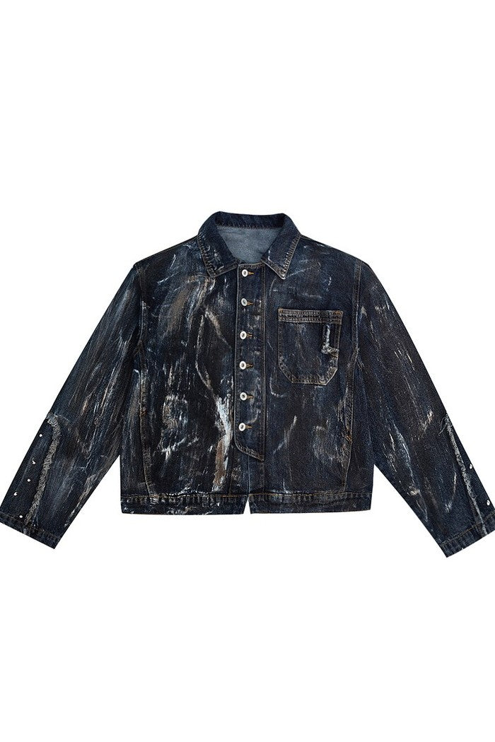 Distressed Denim Jacket With Metal Rivets