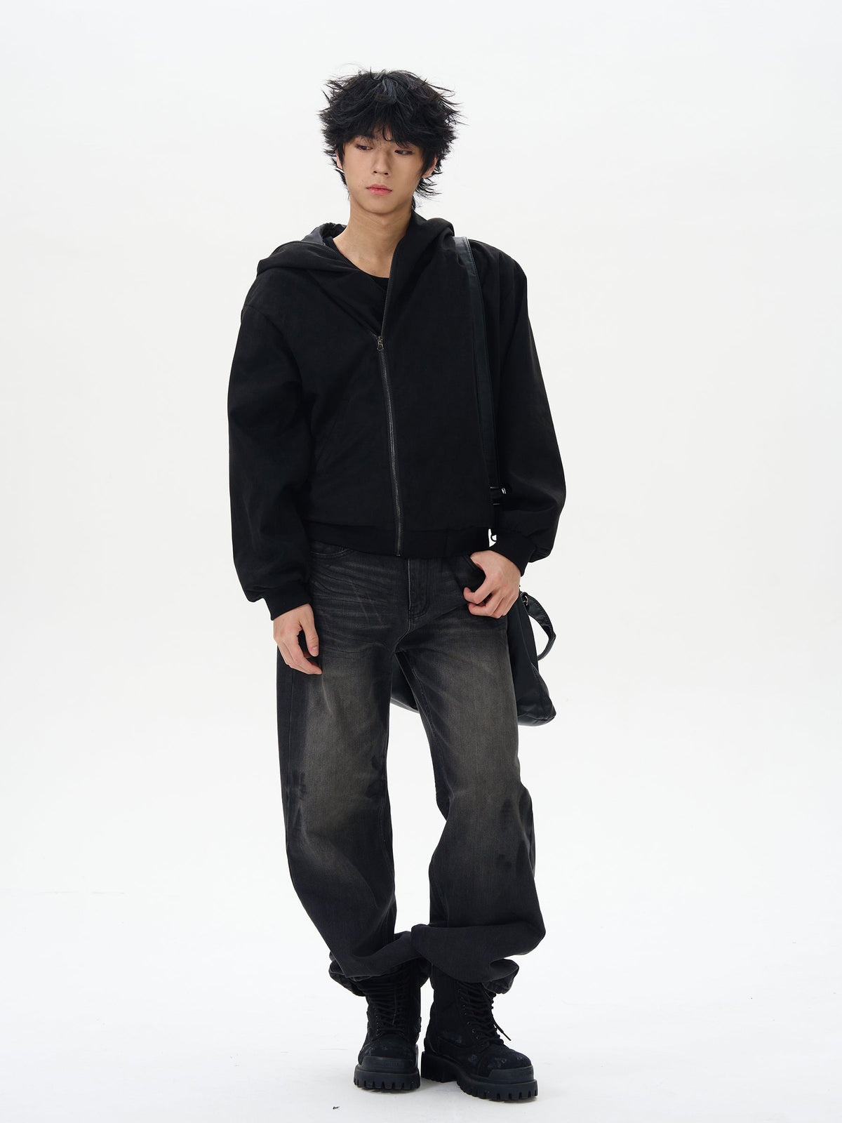 Washed Black Straight Loose Jeans