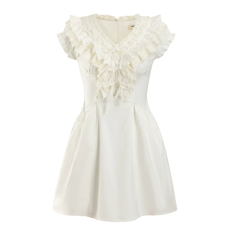 White Ruffle Victorian Cotton Summer Dress