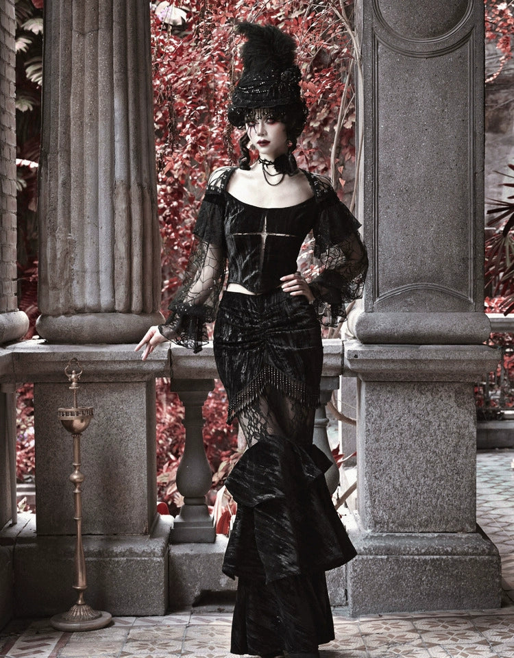 Black Lace Ruffle Mermaid Skirt