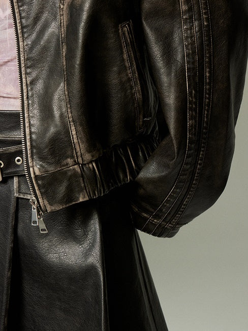 DIDDI MODA Bow-Detail Colorblock Faux-Leather Jacket
