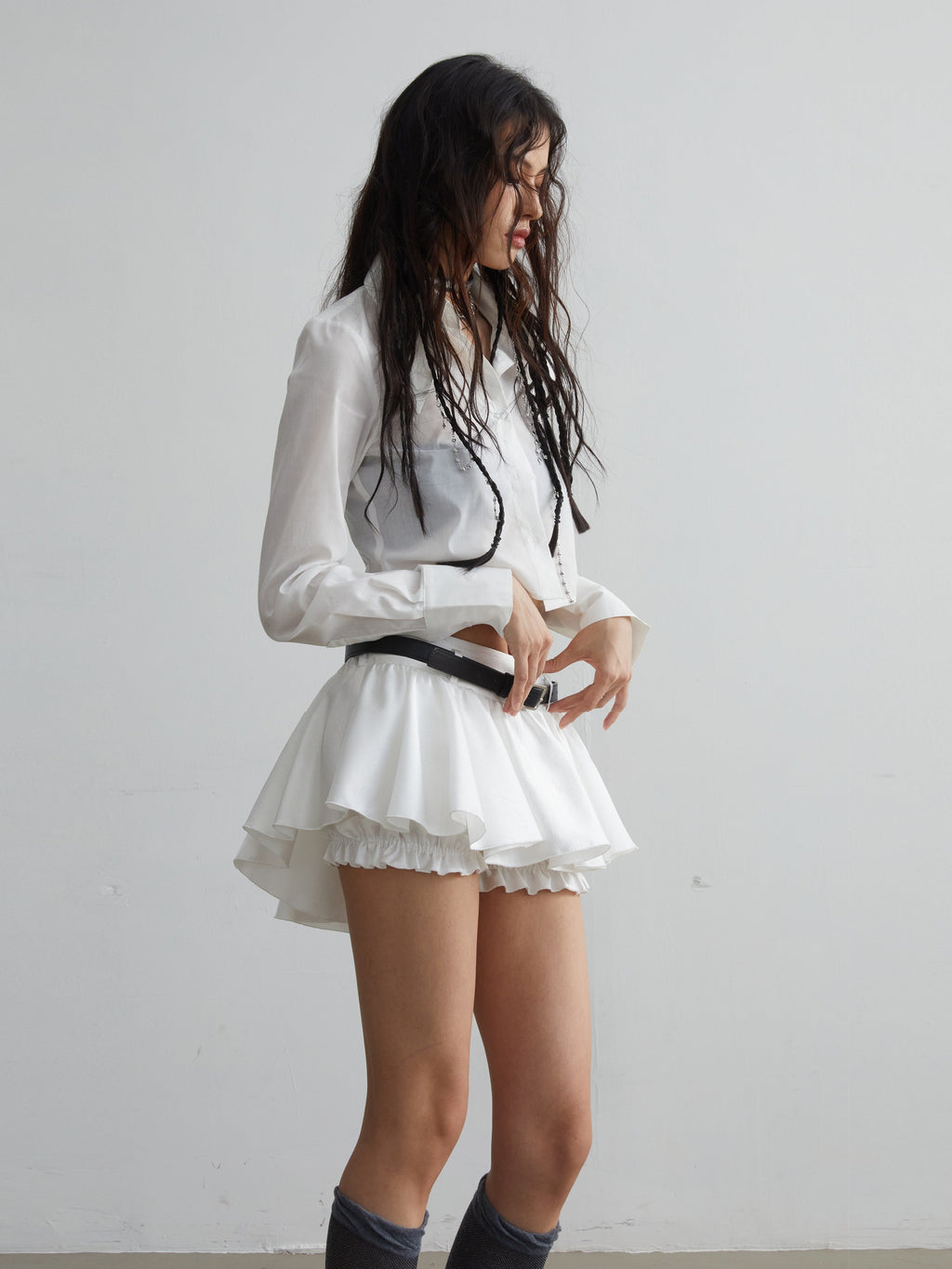 Ruffled Mini Skirt With Belt Embellishment