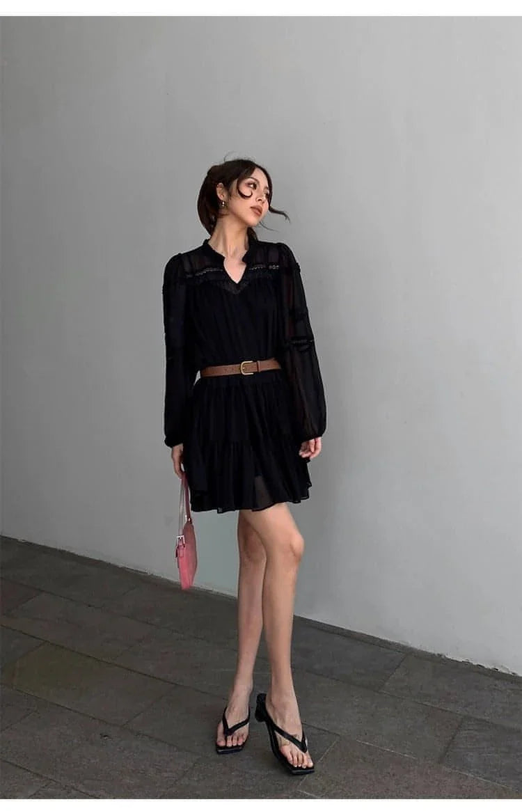 French-Style Ruffle Mini Shirt Dress