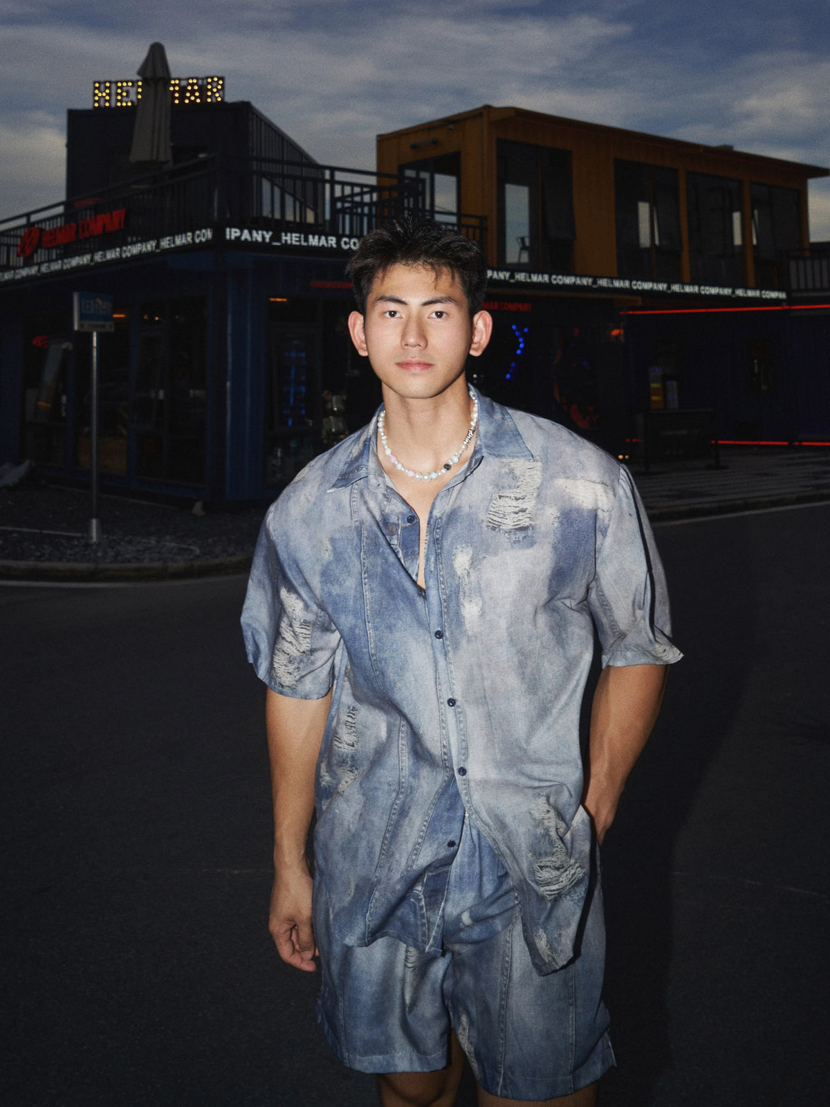 Distressed Denim Button Down Shirt