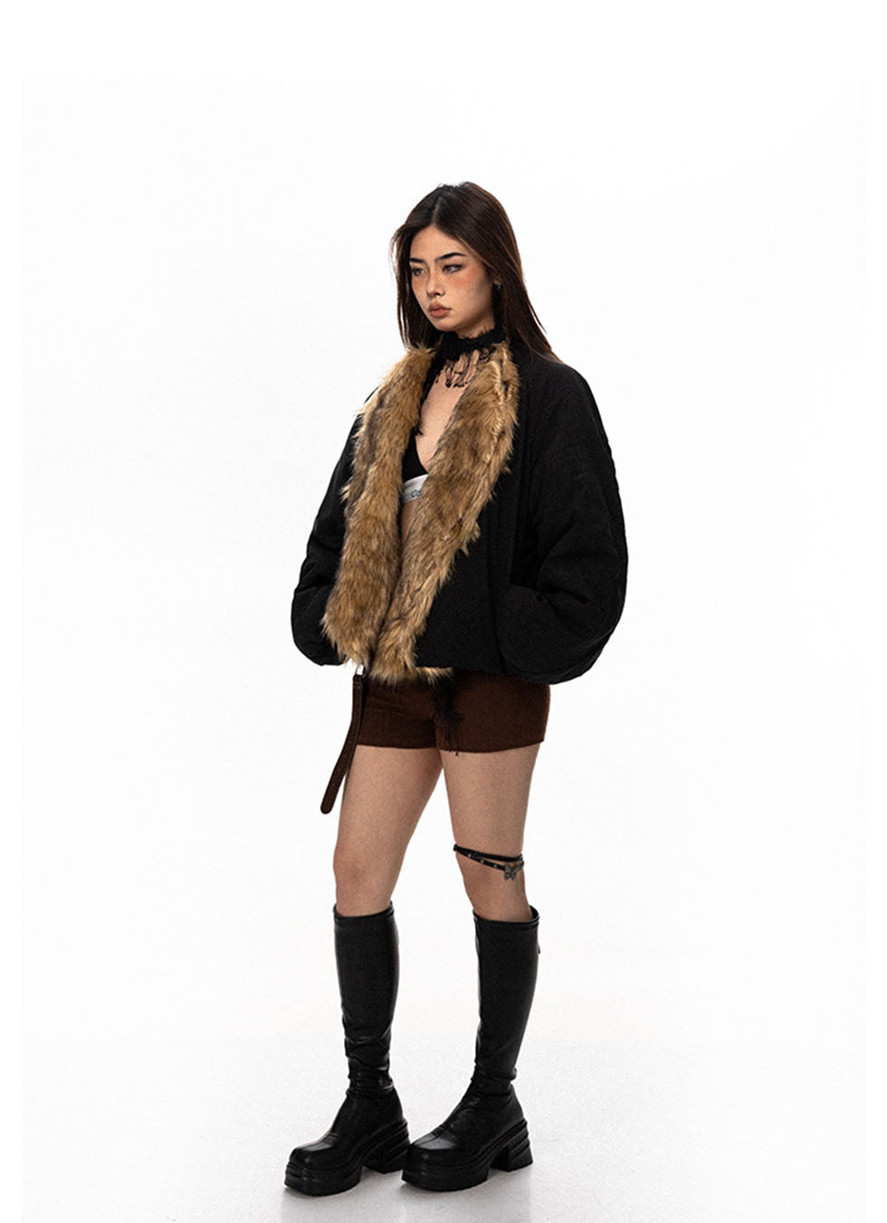 Oversized Faux-Fur Collar Flight Jacket