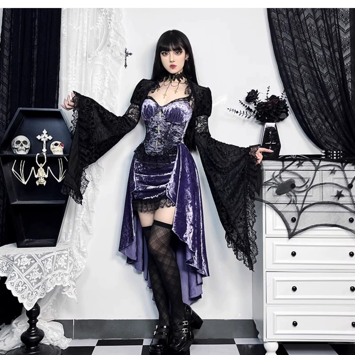 Purple Corset Dress or Black Lace Bolero