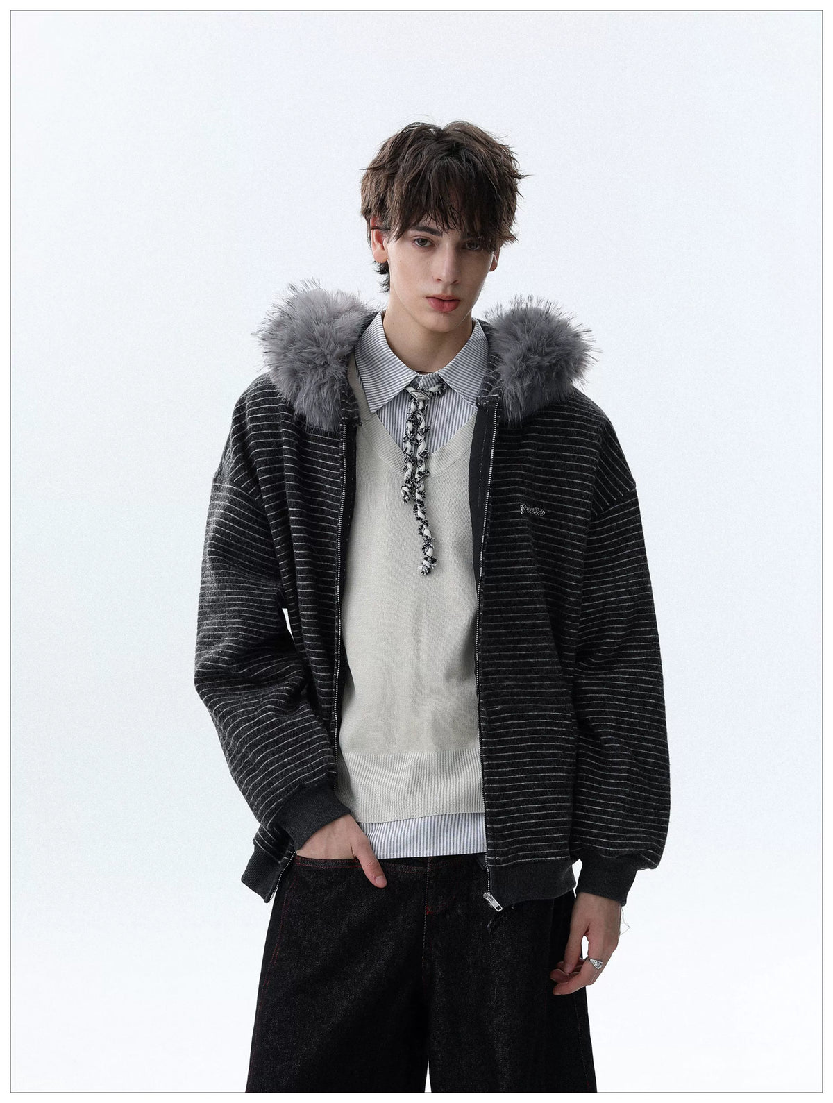Frostline Striped Faux Fur Hoodie