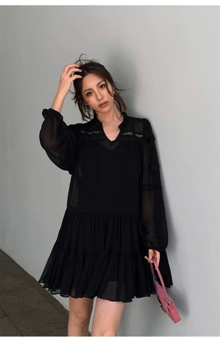 French-Style Ruffle Mini Shirt Dress