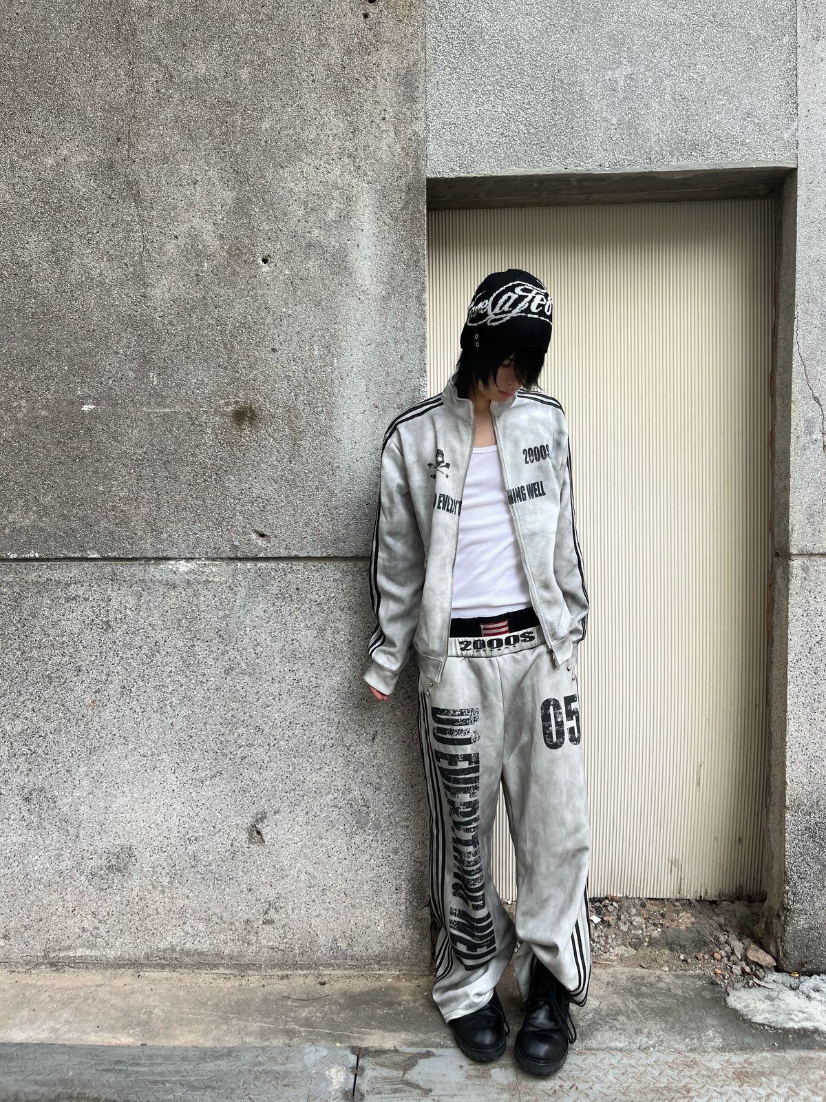 Distressed Grey Ultra-Wide Track Pants