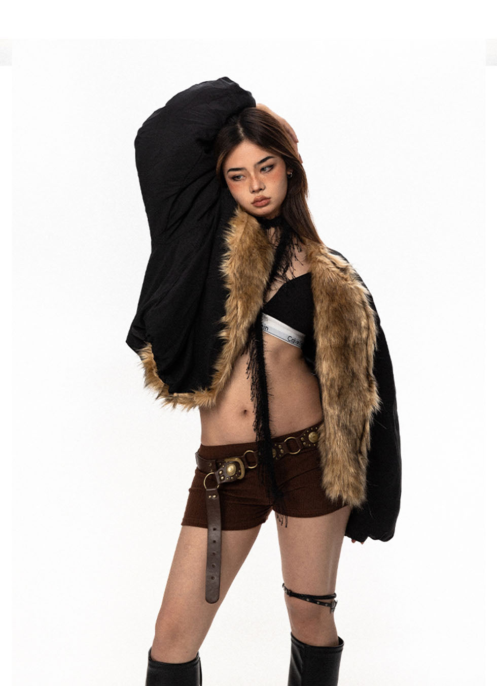 Oversized Faux-Fur Collar Flight Jacket