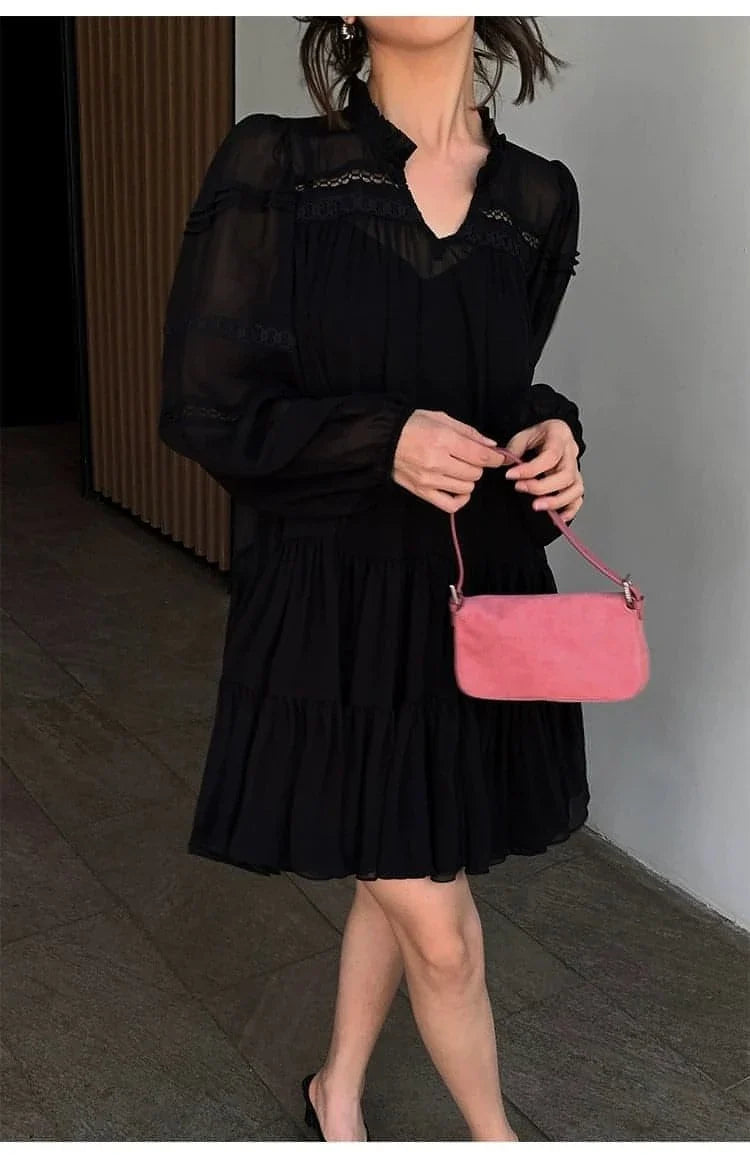 French-Style Ruffle Mini Shirt Dress