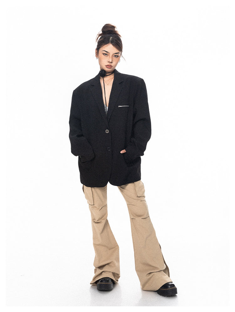 Oversized Zip-Pocket Tailored Blazer