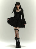 Lady Ghost Black Gothic Lace Bell-Sleeve Mini Dress
