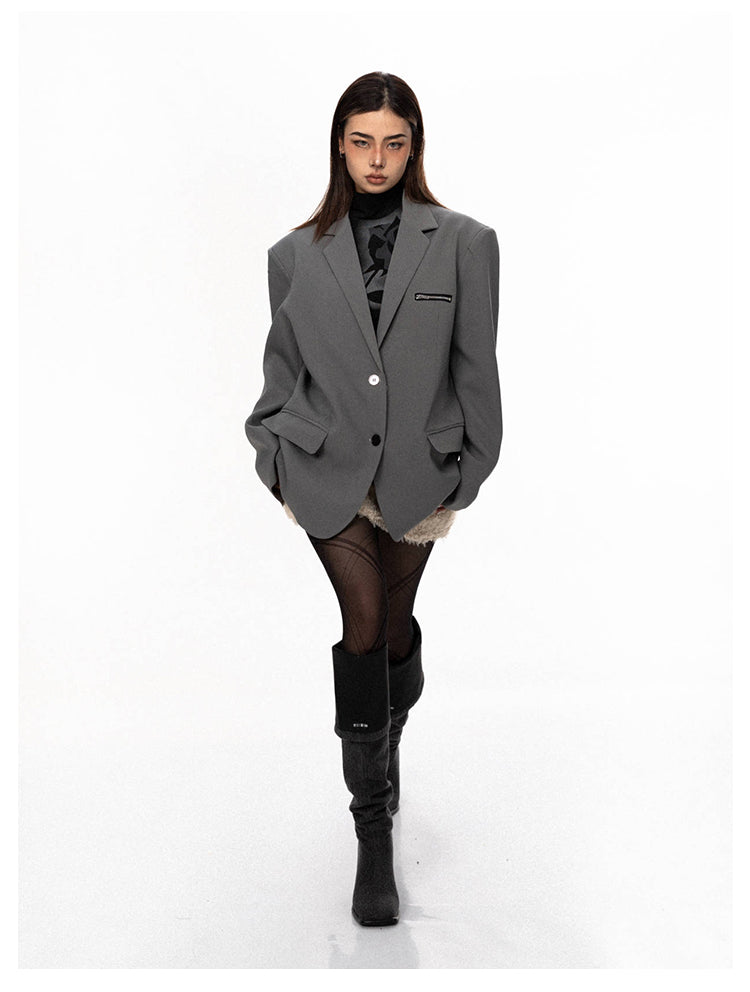 Oversized Zip-Pocket Tailored Blazer