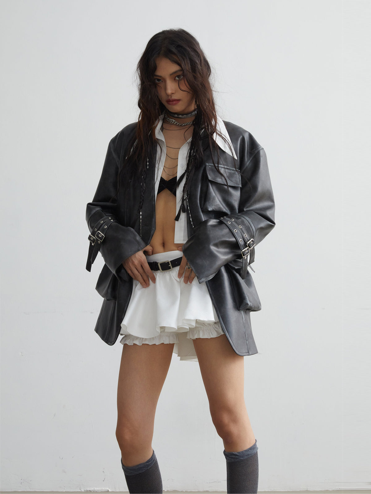 Ruffled Mini Skirt With Belt Embellishment