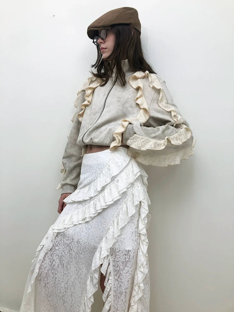 Ruffled Layer Asymmetrical Midi Skirt