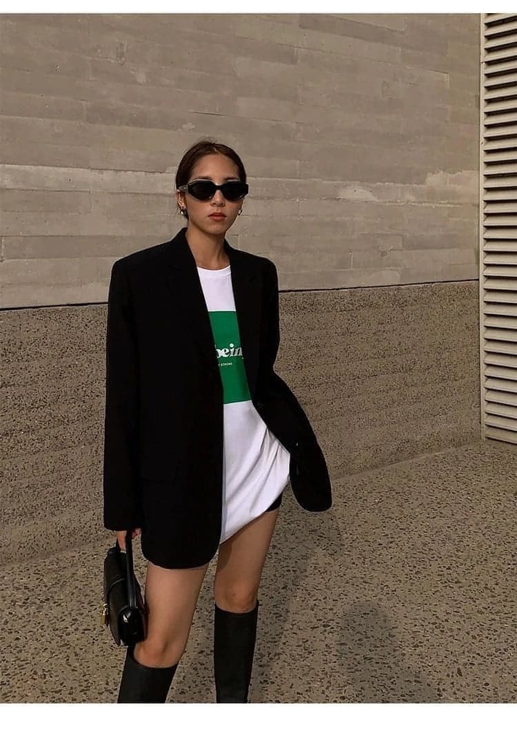 Neva Hu Black Oversized Korean-Style Blazer