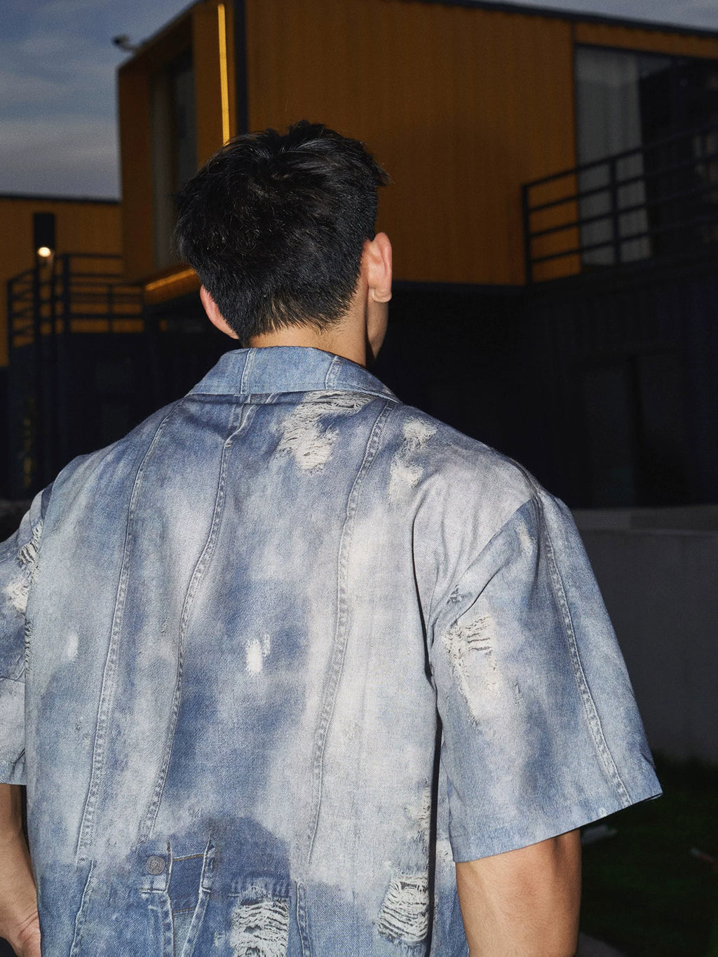 Distressed Denim Button Down Shirt
