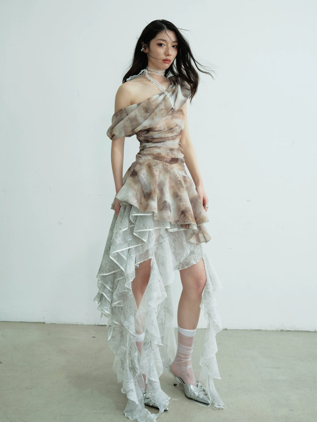 Lace Irregular Ruffle Edge Tube Top Skirt