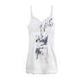 White Distressed Graphic Tank Dress - Women'S Sleeveless Mini Bodycon With Grunge Print