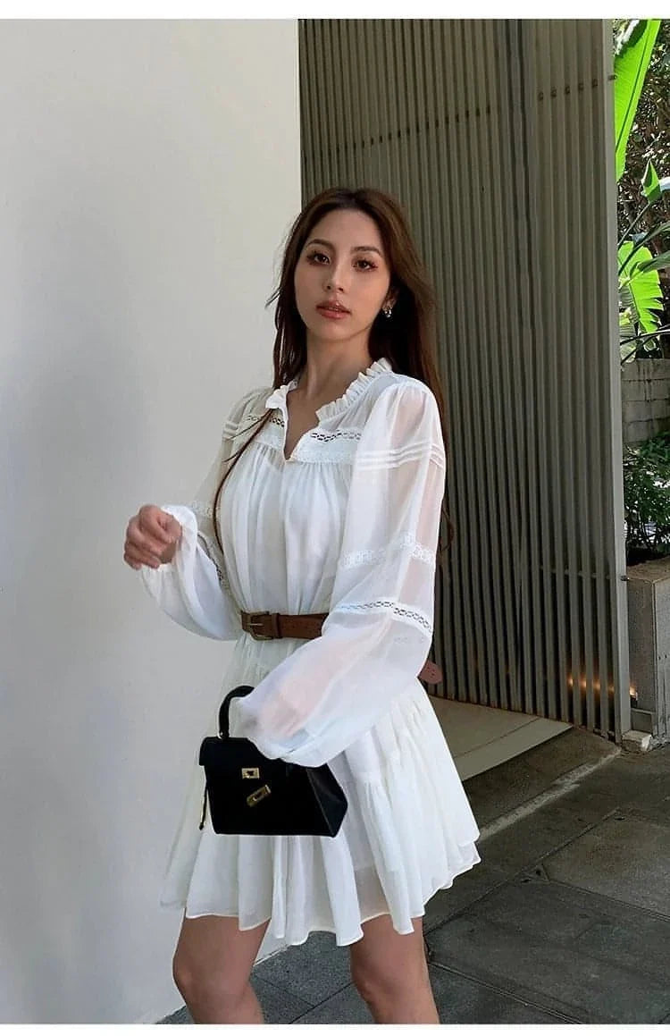 French-Style Ruffle Mini Shirt Dress