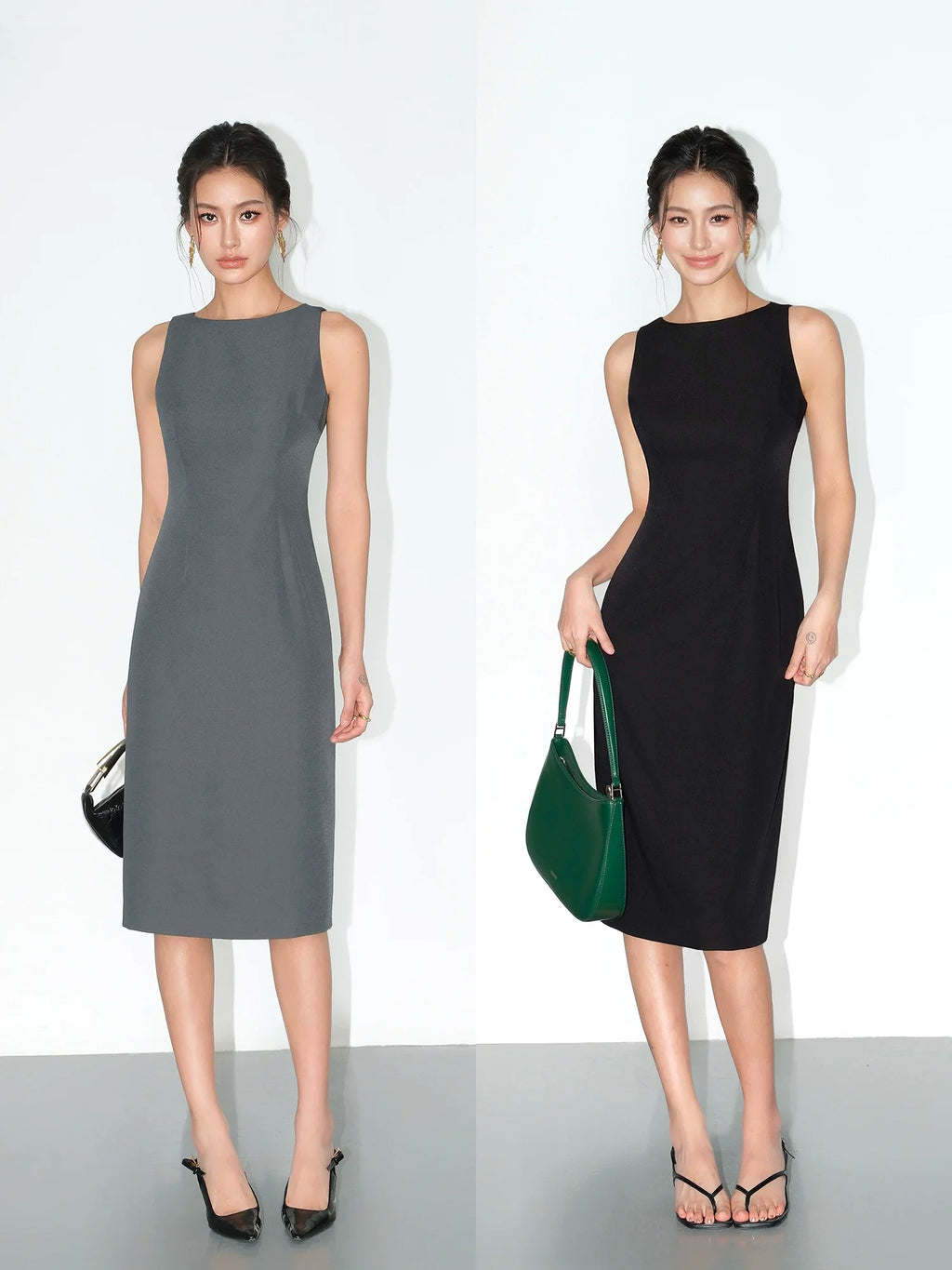 Sculpted Grace Sleeveless Midi Dress