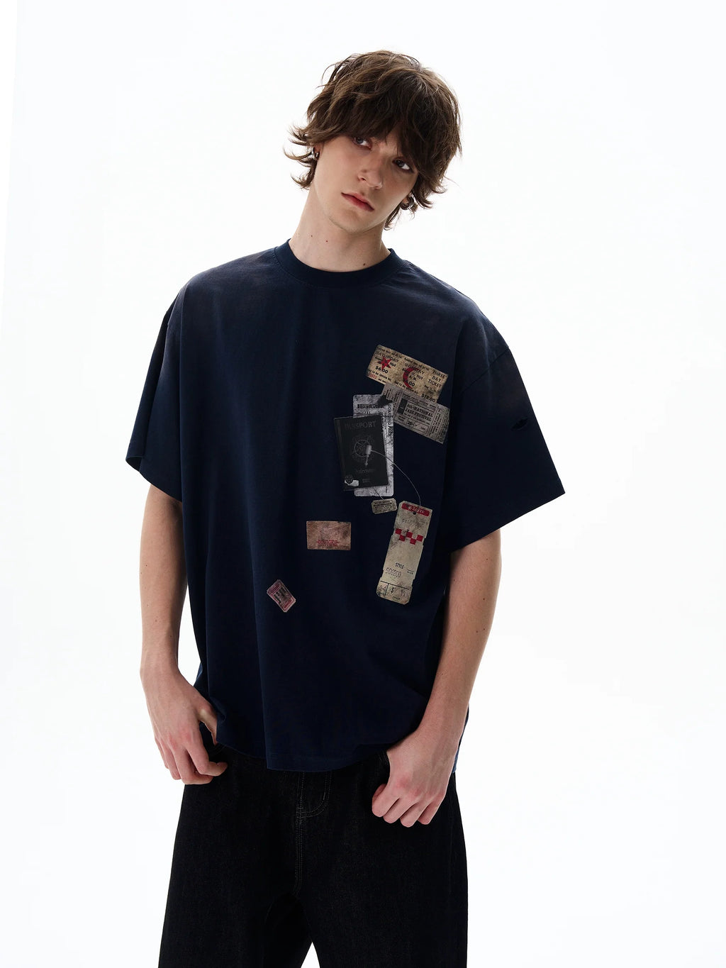 Passport Stamp Graphic Oversized T-Shirt