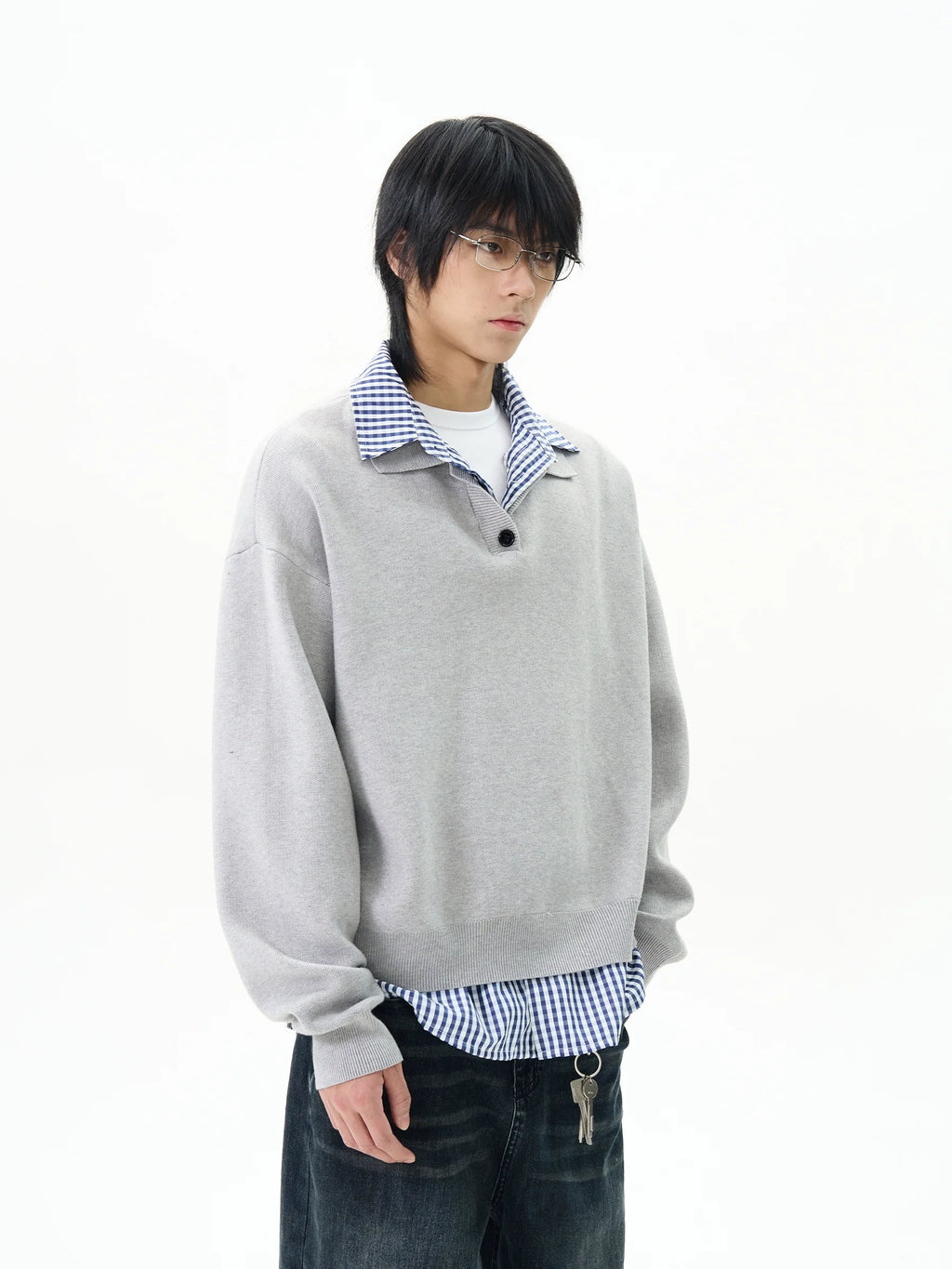 Knit Polo Sweater with Layered Shirt
