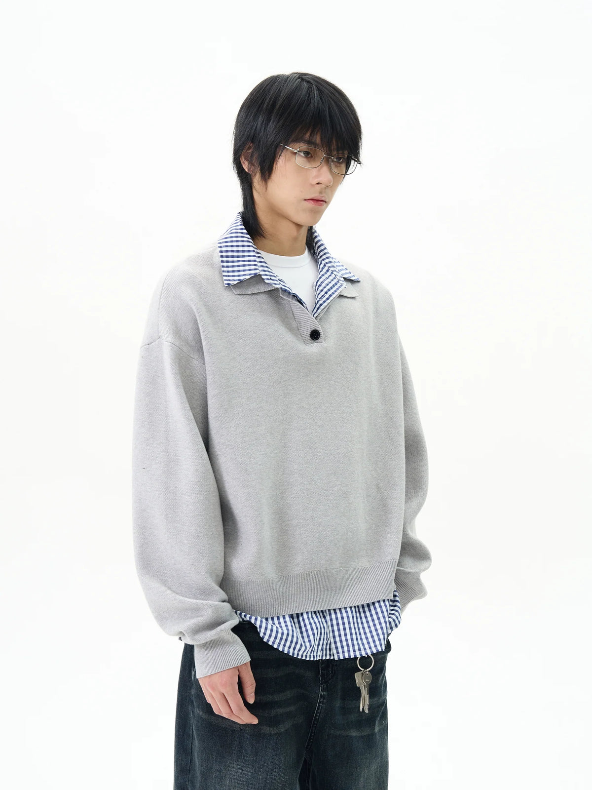 Knit Polo Sweater with Layered Shirt