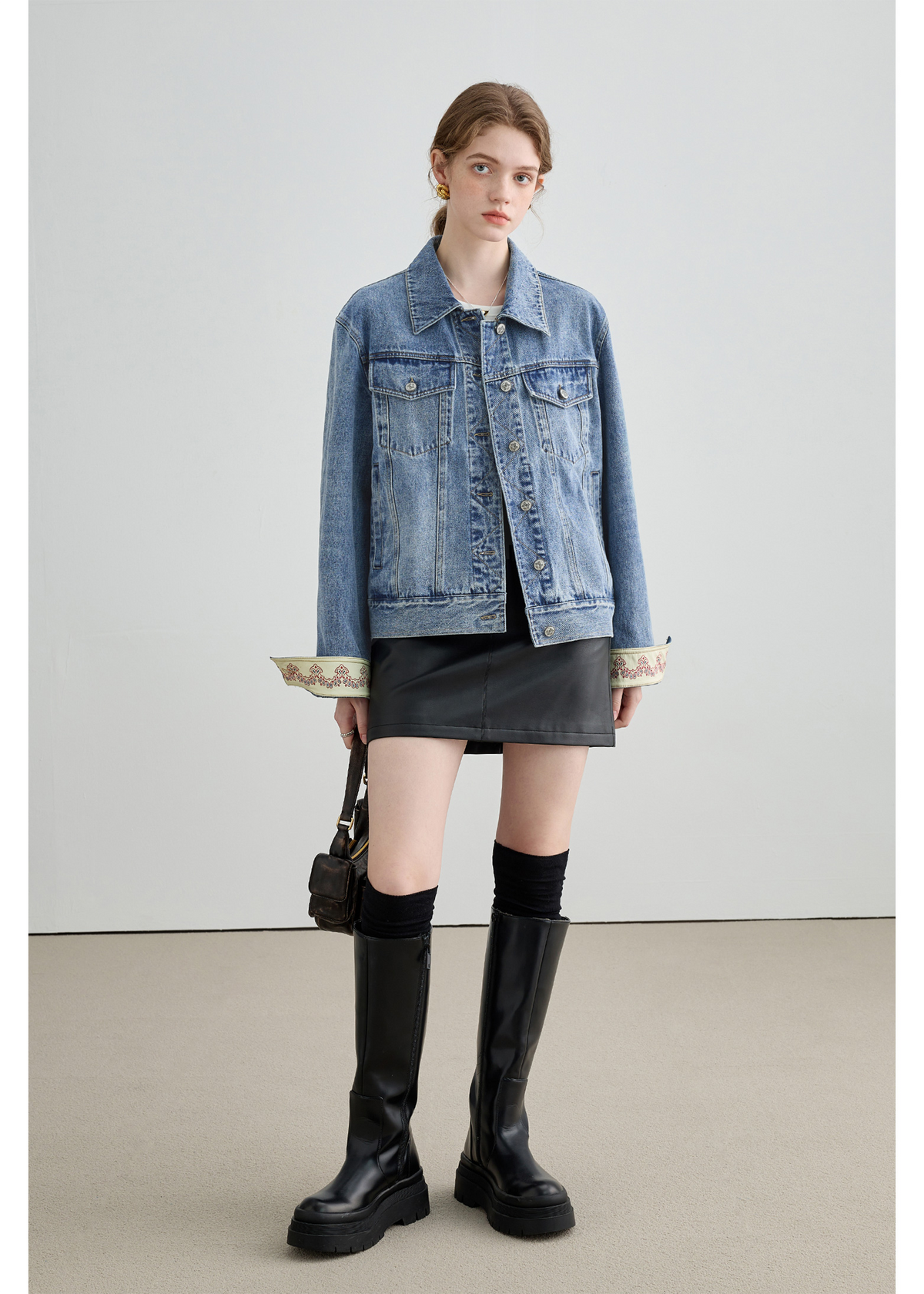Autumn Denim Jacket, Loose Slimming Design With Patchwork