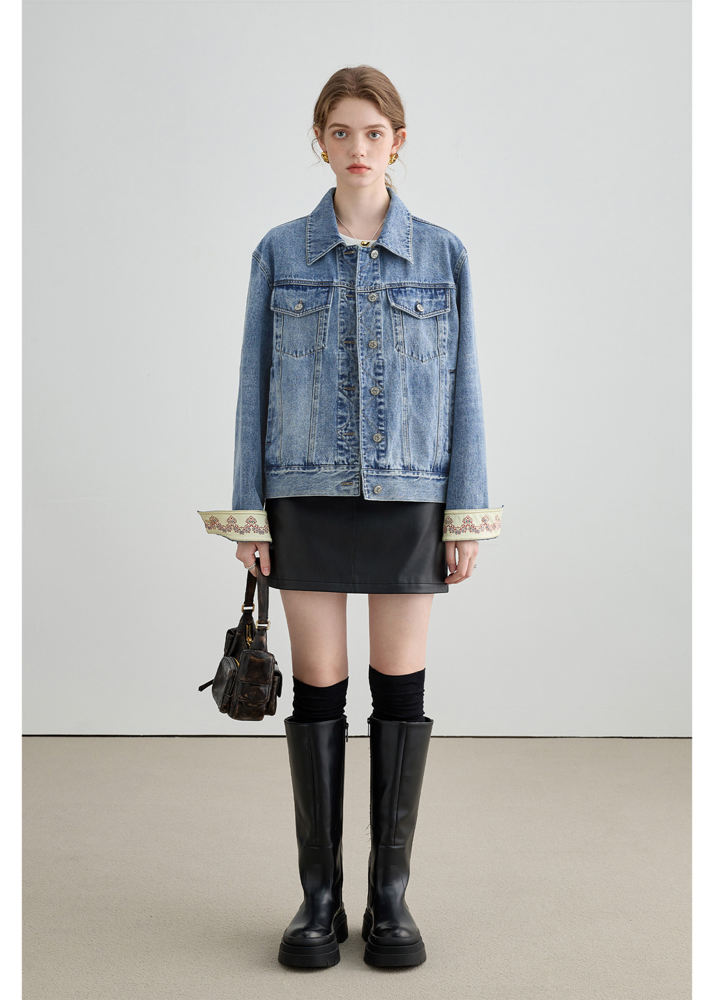 Autumn Denim Jacket, Loose Slimming Design With Patchwork