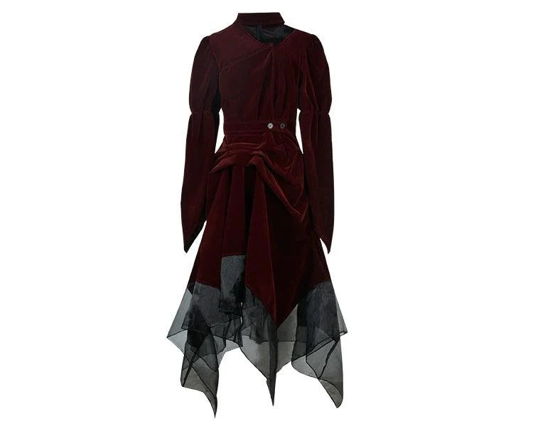 Burgundy Velvet Gothic Maxi Dress