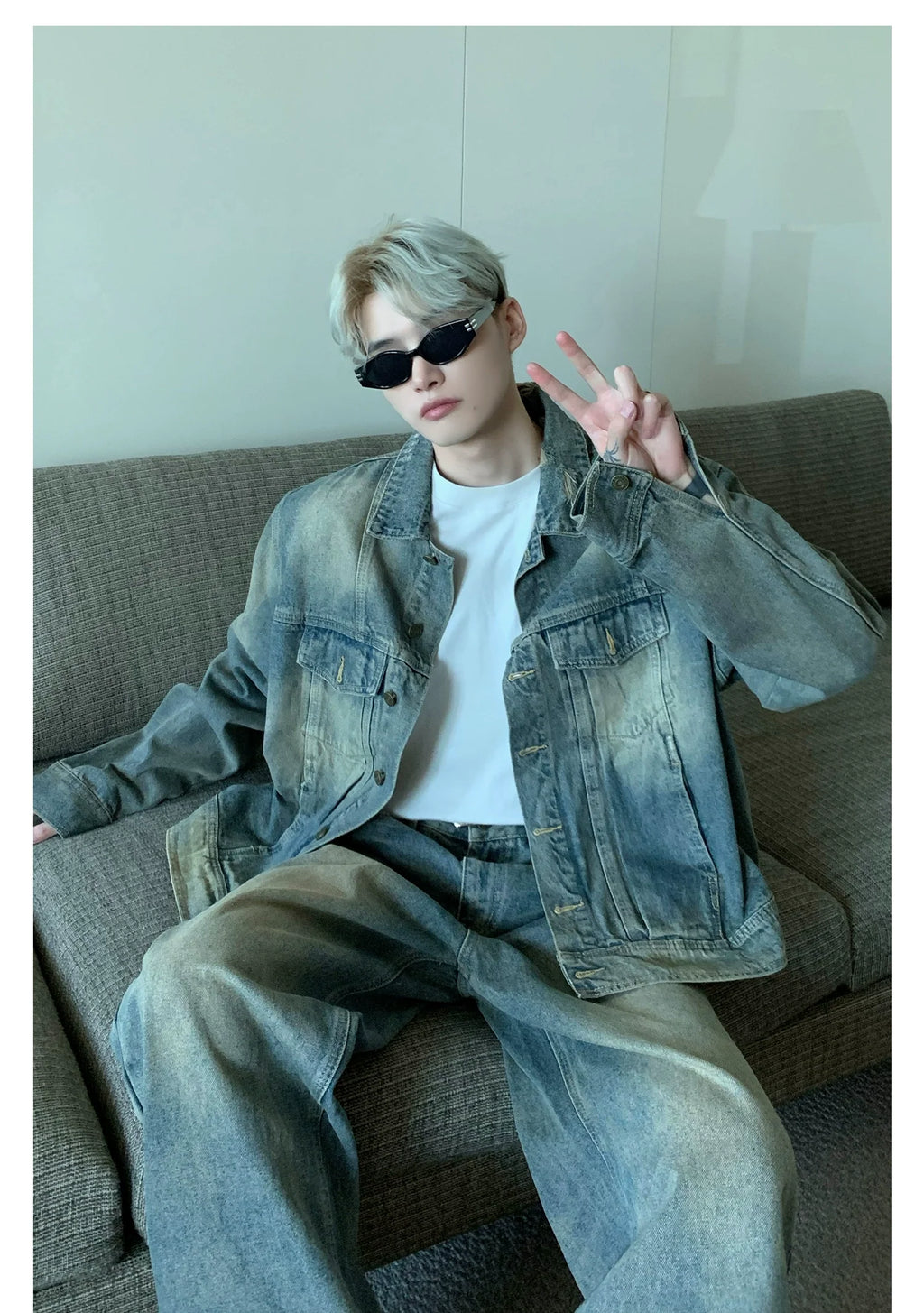 Distressed Vintage Wash Denim Set