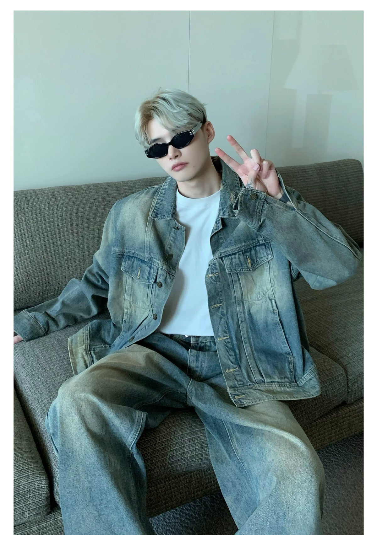 Distressed Vintage Wash Denim Set
