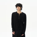 White Linen Lace-Up Henley Shirt