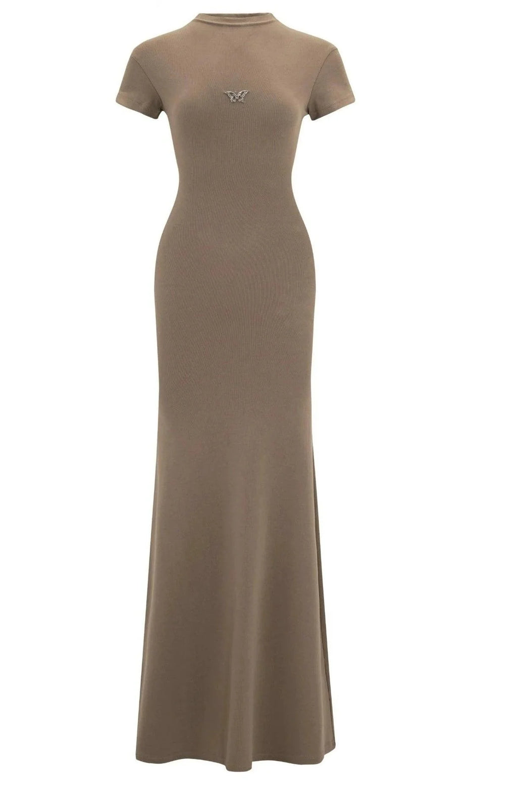 Butterfly Emblem Fitted Maxi Dress - Women'S Elegant Evening Gown